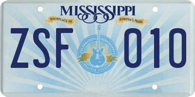 MS license plate ZSF010