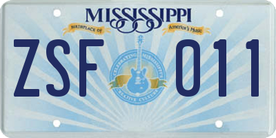 MS license plate ZSF011