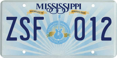 MS license plate ZSF012