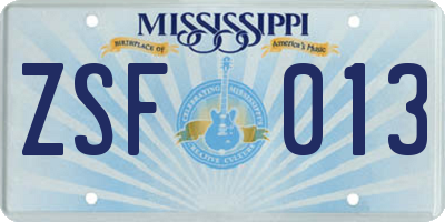 MS license plate ZSF013