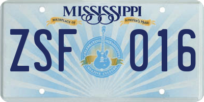 MS license plate ZSF016