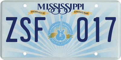 MS license plate ZSF017