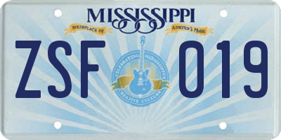 MS license plate ZSF019
