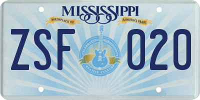 MS license plate ZSF020