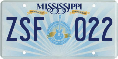 MS license plate ZSF022
