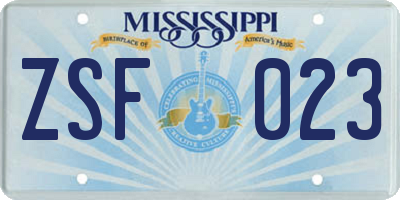 MS license plate ZSF023