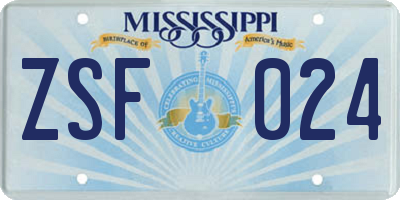 MS license plate ZSF024