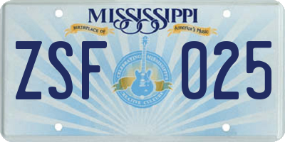 MS license plate ZSF025