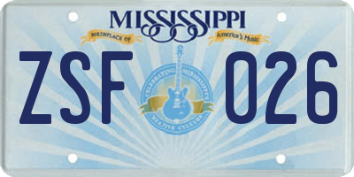 MS license plate ZSF026