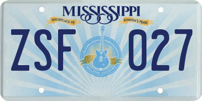 MS license plate ZSF027