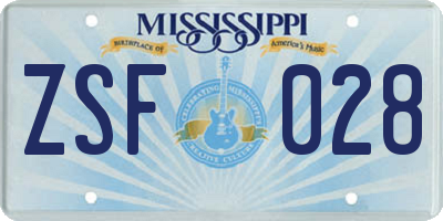 MS license plate ZSF028
