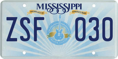 MS license plate ZSF030