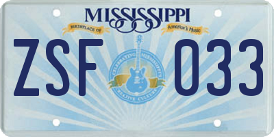 MS license plate ZSF033