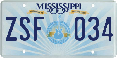 MS license plate ZSF034