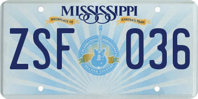 MS license plate ZSF036