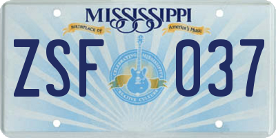 MS license plate ZSF037