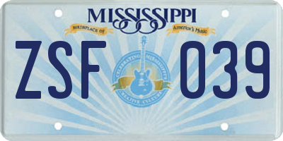 MS license plate ZSF039