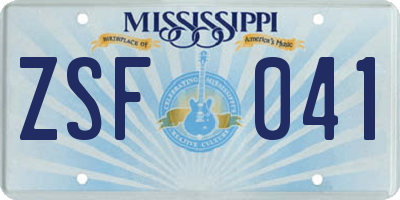 MS license plate ZSF041