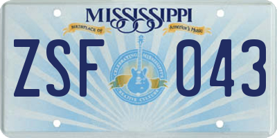 MS license plate ZSF043