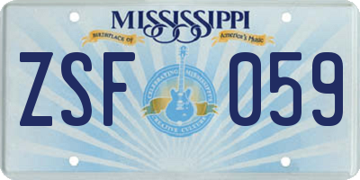 MS license plate ZSF059