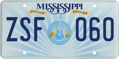 MS license plate ZSF060