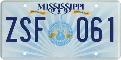 MS license plate ZSF061