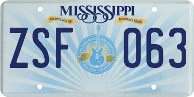 MS license plate ZSF063