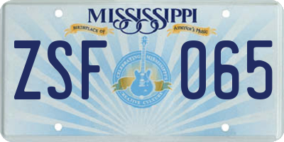 MS license plate ZSF065