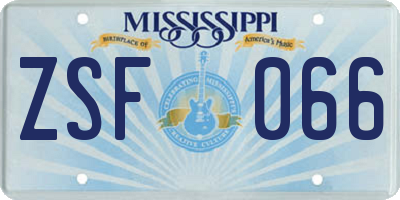 MS license plate ZSF066