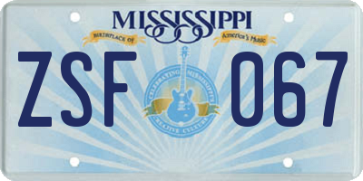 MS license plate ZSF067