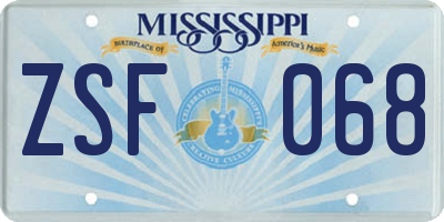 MS license plate ZSF068