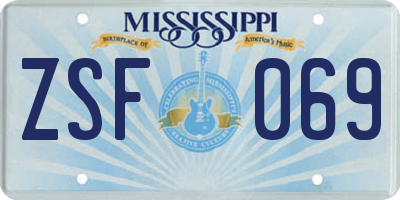 MS license plate ZSF069