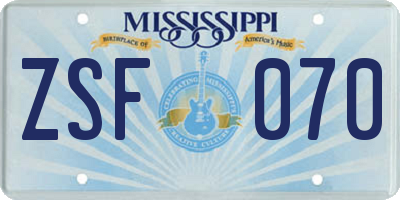 MS license plate ZSF070