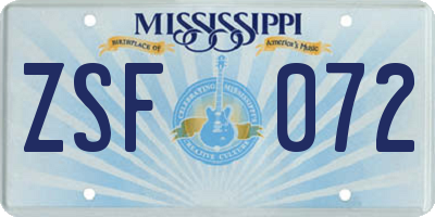 MS license plate ZSF072