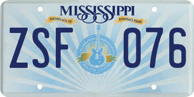 MS license plate ZSF076