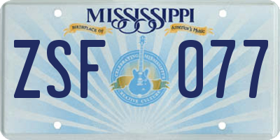 MS license plate ZSF077