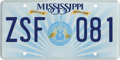 MS license plate ZSF081
