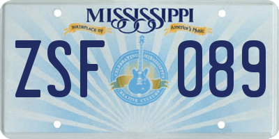 MS license plate ZSF089