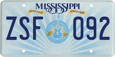 MS license plate ZSF092