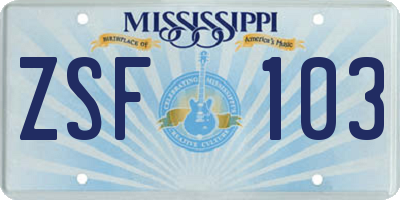 MS license plate ZSF103