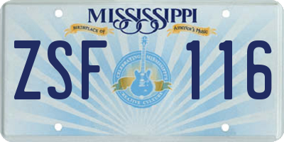 MS license plate ZSF116