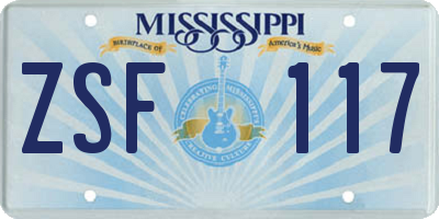 MS license plate ZSF117