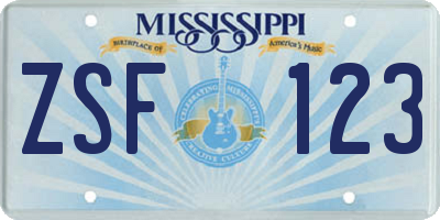 MS license plate ZSF123