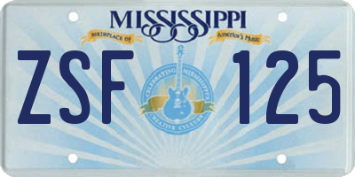 MS license plate ZSF125