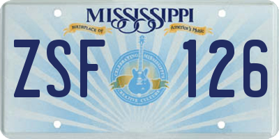 MS license plate ZSF126
