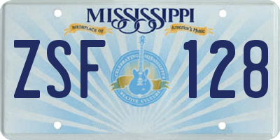 MS license plate ZSF128