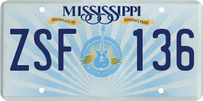 MS license plate ZSF136