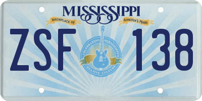 MS license plate ZSF138