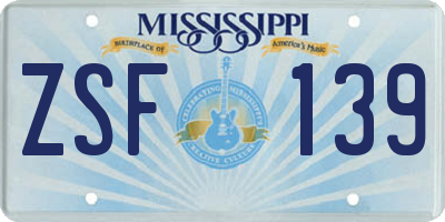 MS license plate ZSF139
