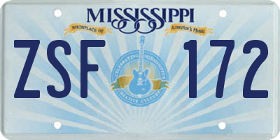 MS license plate ZSF172